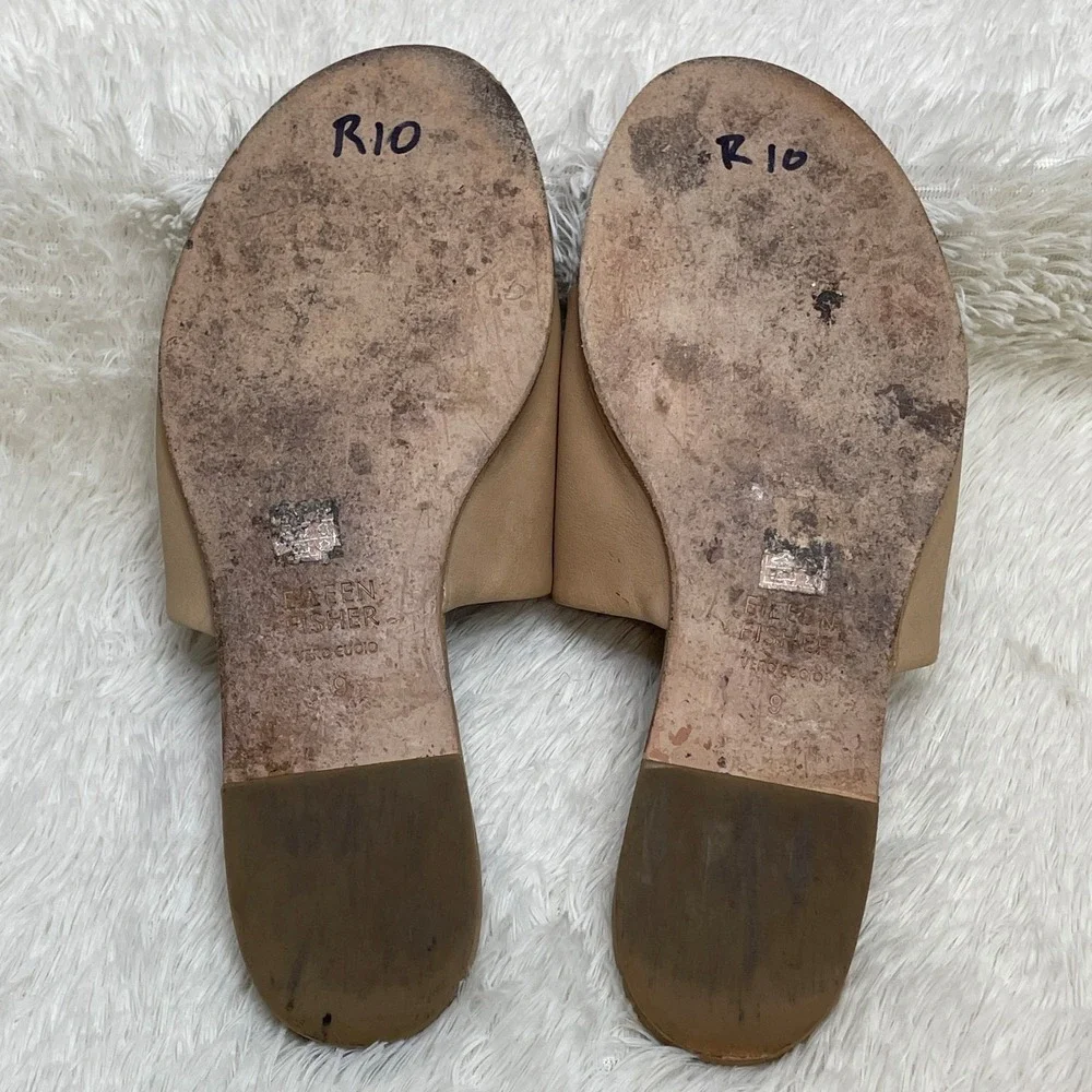 eileen fisher kore tumbled leather thong sandals tan womens 9 minimalist neutral